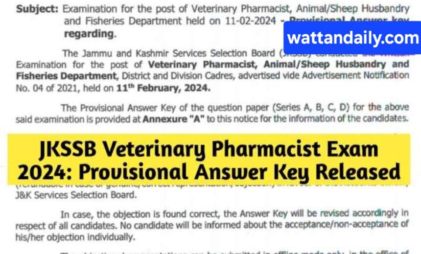 Jkssb Answer Key For Pharmacist Exam Check Here Wattan Daily